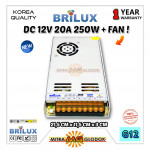 Power Supply Trafo Brilux DC 12V 20A | 250W + FAN (Korea Quality)